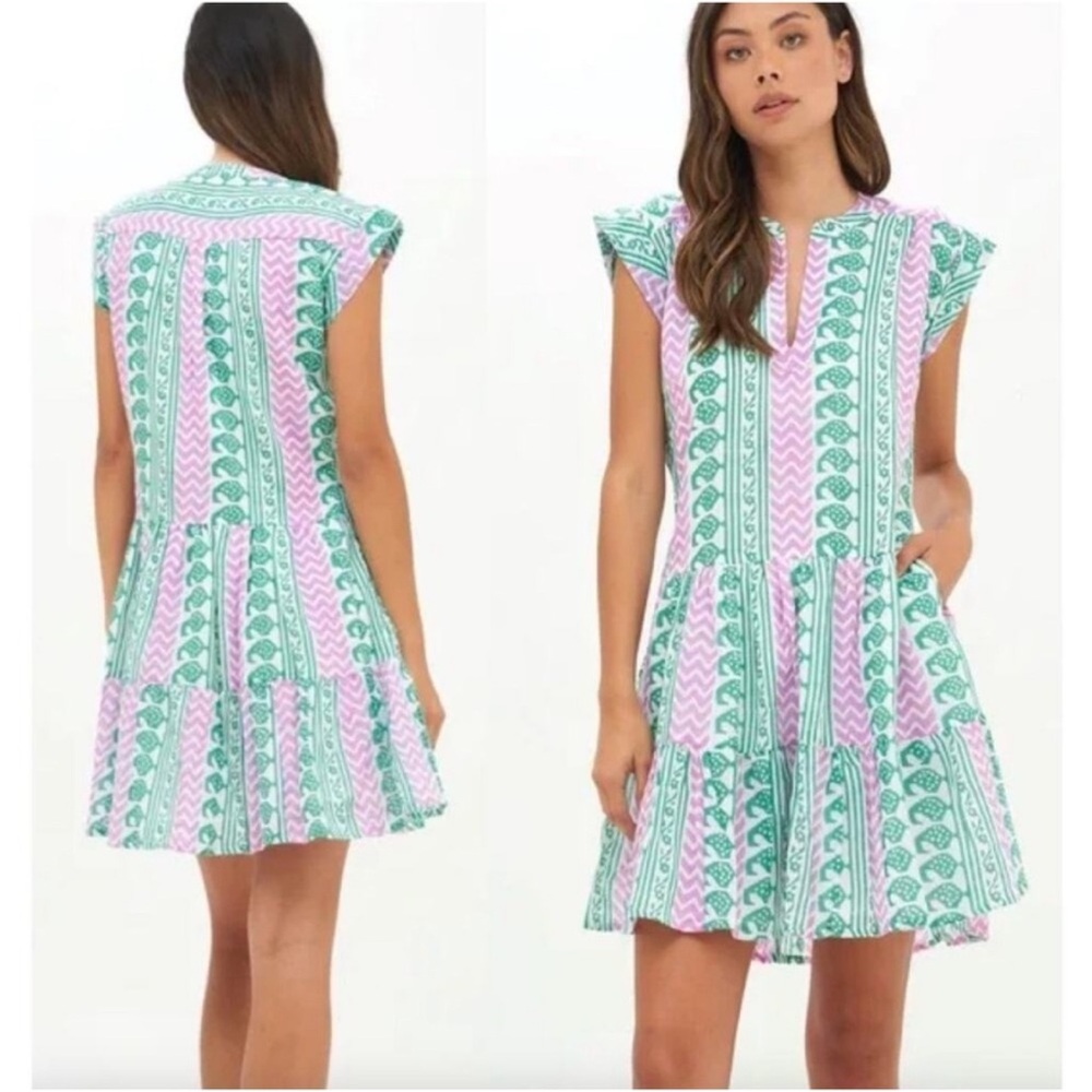 Oliphant Babylon cotton green purple mini dress